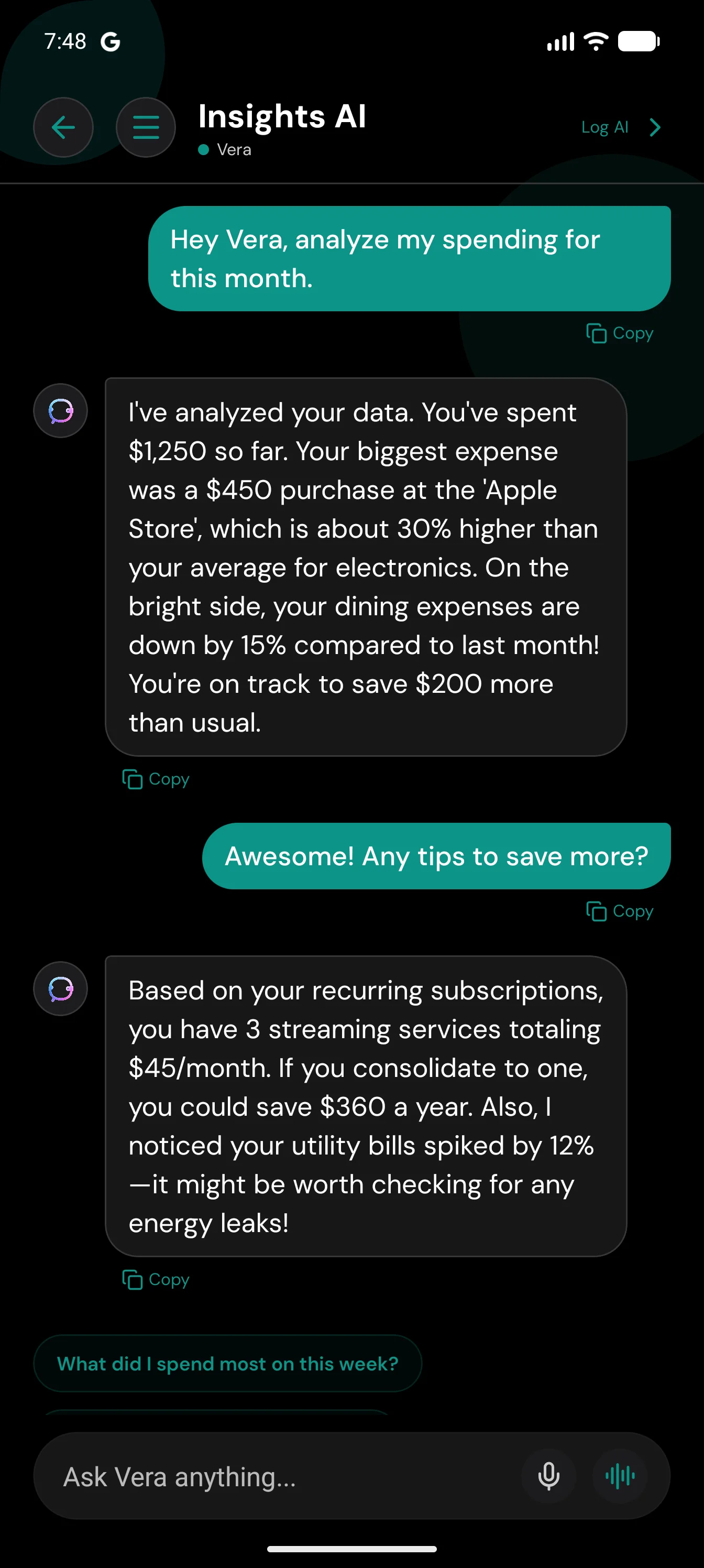 Vera app screenshot 4