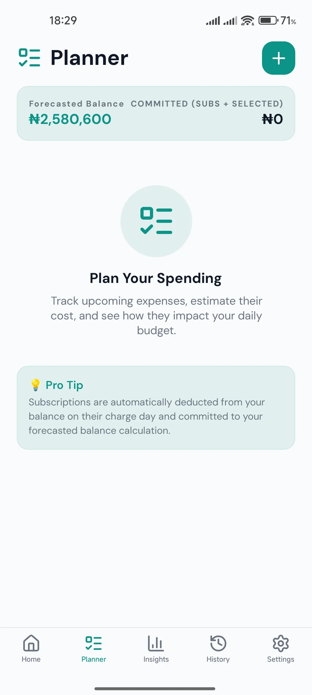 Vera budget planning screen